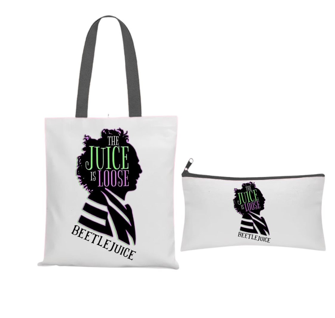 The juice is loose Beetlejucie tote bag and purse gift set.