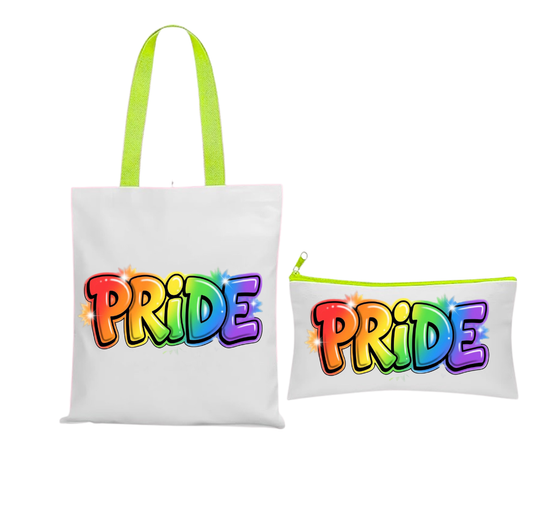 Pride tote bag and matching cosmetics bag