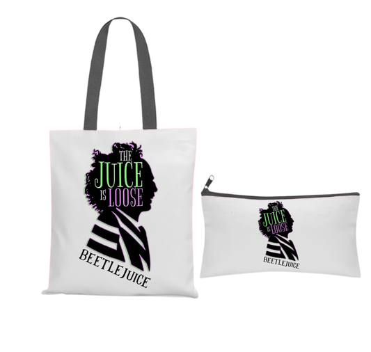 The juice is loose Beetlejucie tote bag and purse gift set.