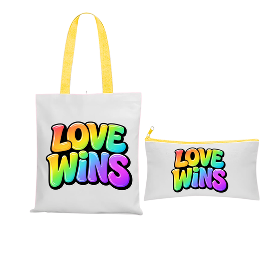 Love wins tote bag and matching cosmetics bag