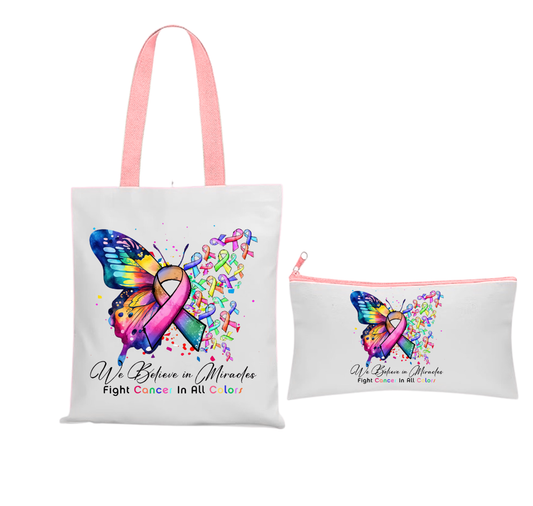 Mental health butterfly tote bag and matching cosmetics bag