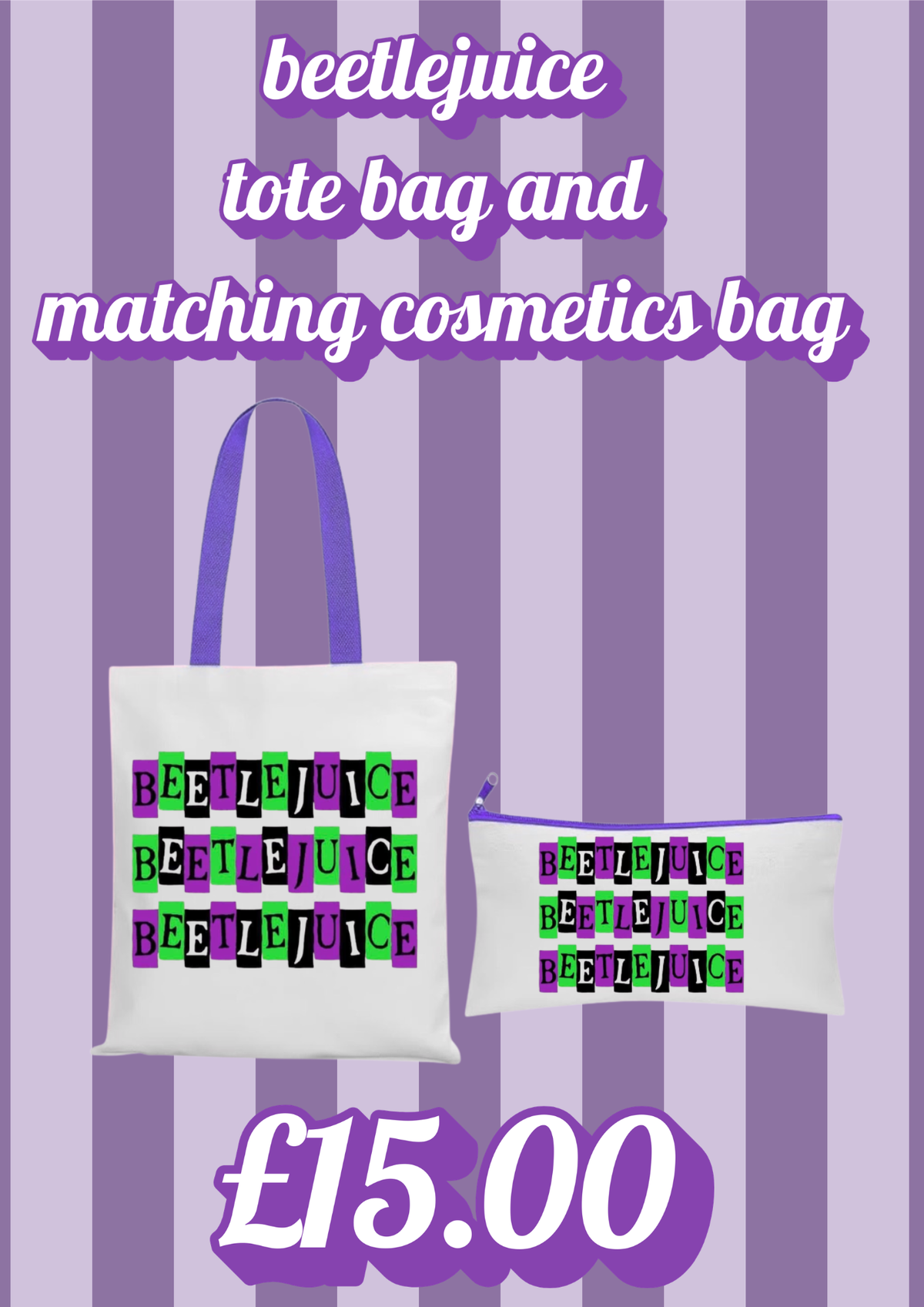 Beetlejuice Beetlejuice tote bag and matching cosmetics bag