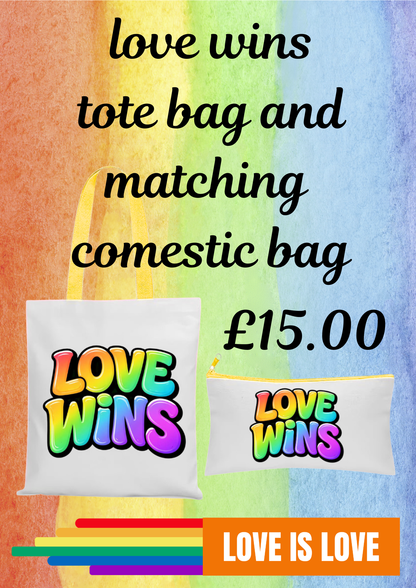 Love wins tote bag and matching cosmetics bag