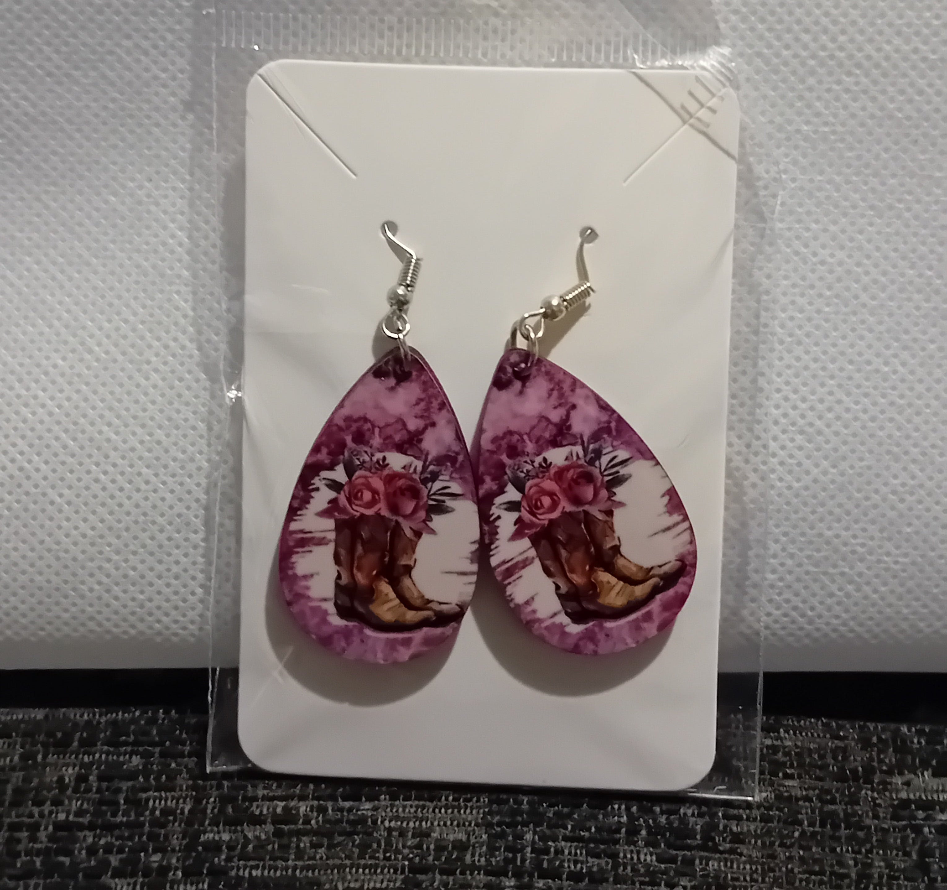 teardrop earrings- boots and flowers